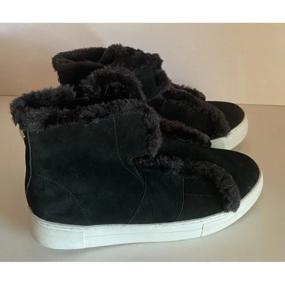 DKNY MASON HIGH TOP BLACK SUEDE BLACK FAUX FUR SNEAKER SHOES 10 NEW - Picture 2 of 14